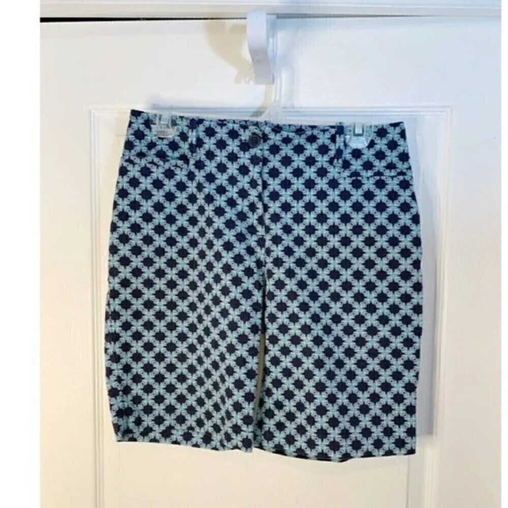 Talbots Petite Geometric Print Casual Summer Bermuda Shorts